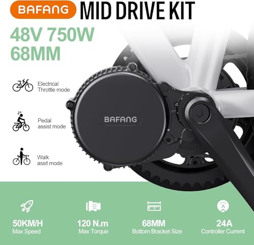 Bafang 48V 750W Mid Drive Kit BBS02B Mid Drive Ebike Conversion Kit with 48V 13Ah Battery Electric Bike Conversion Kit with 3.8" SW-M58 Display & 44T Chainwheel for Mountain Bike