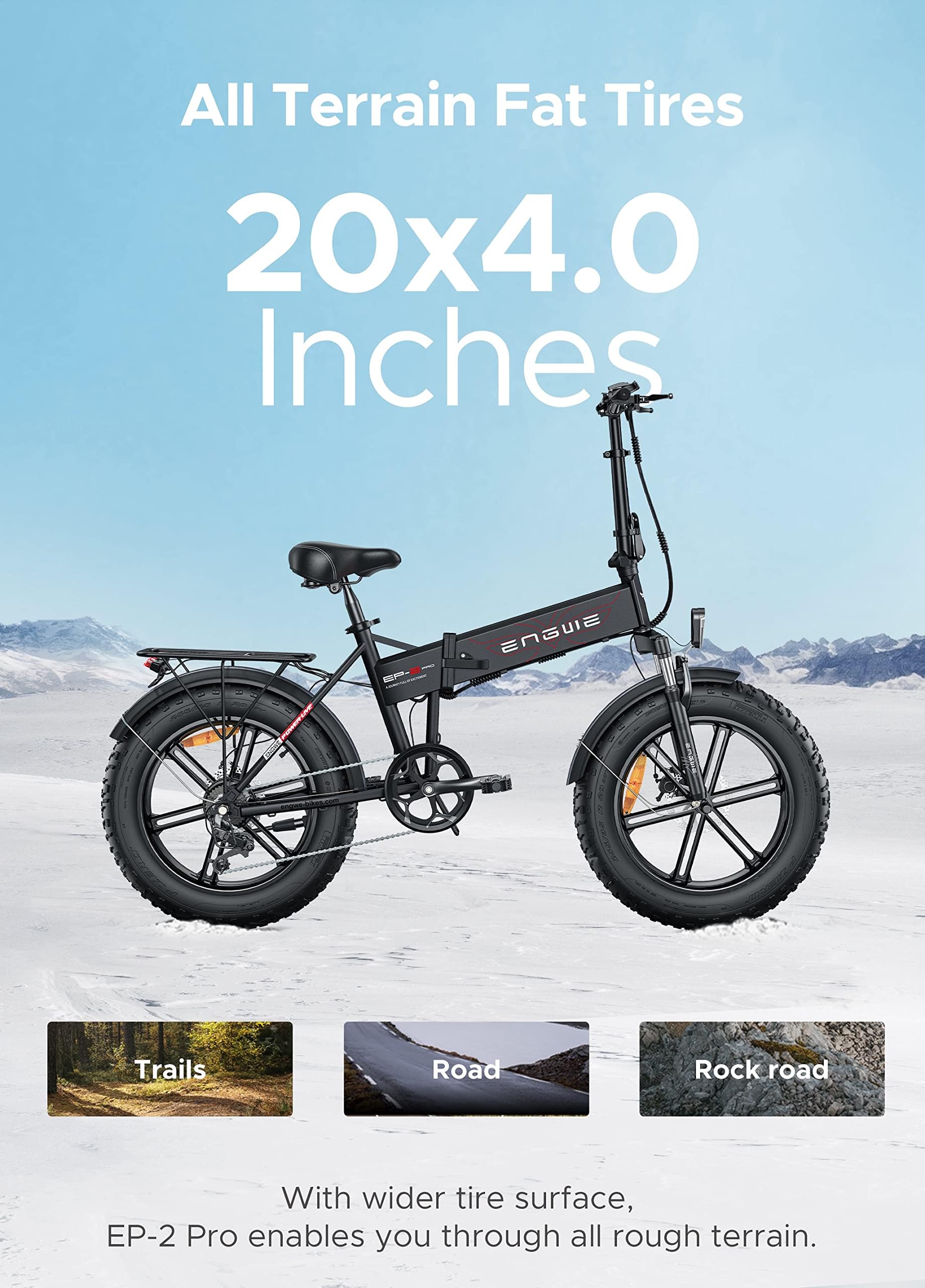 ENGWE Folding Electric Bike for Adults, 20"×4.0" All Terrain Fat Tires Mountain Beach Electric Bicycles 7 Speed Gear E-Bike with Removable Lithium Battery 48V 13AH (Orange1)